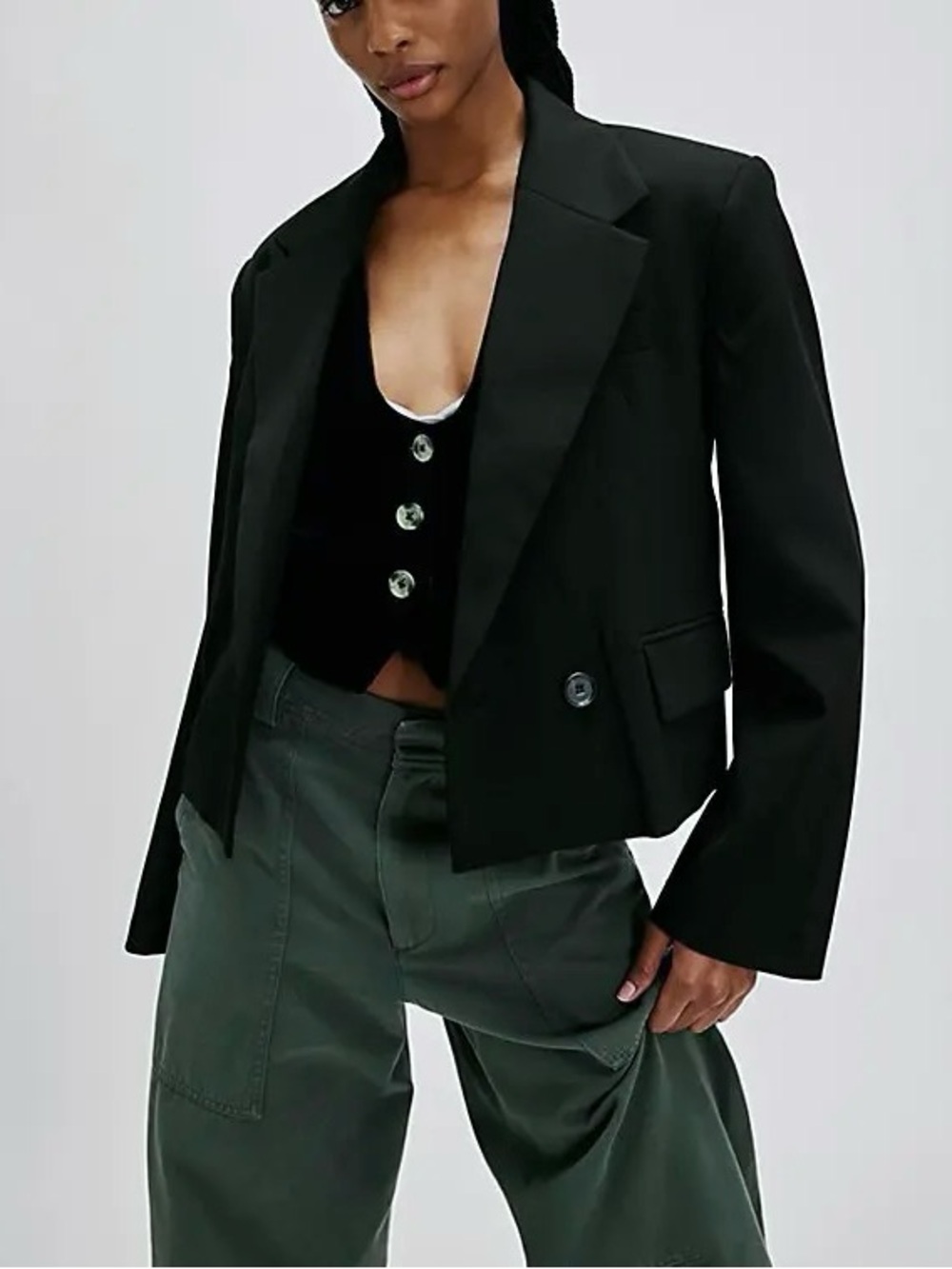 AGOLDE Callie Cropped Twill Black Blazer size M